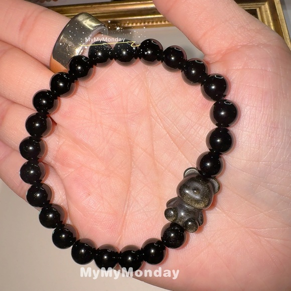 Handmade Jewelry - Bear Gold Obsidian and Black Obsidian Bracelet 8mm